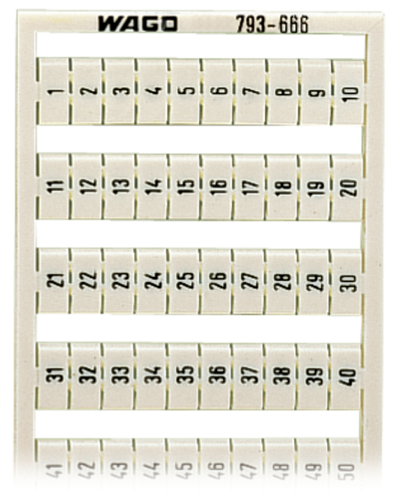 WMB marking card; as card; MARKED; 1 ... 50 (2x); not stretchable; Vertical marking; snap-on type; white