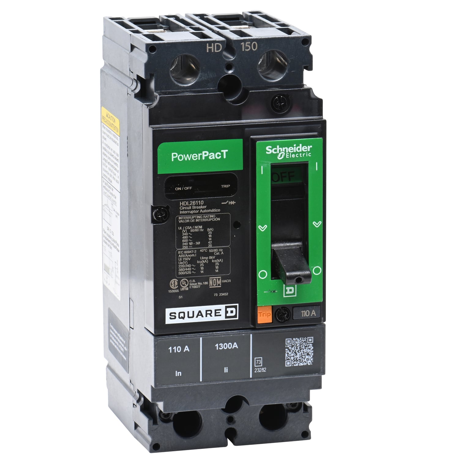 Circuit breaker, PowerPacT H, 110A, 2 pole, 600VAC, 14kA, lugs, thermal magnetic, 80%