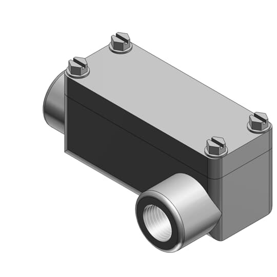 1/2 Inch GUAB Hazardous Location Conduit Outlet Box, Box Ductile Iron Zinc Plated, Cover Die Cast Aluminum, 13.5 Cubic Inch