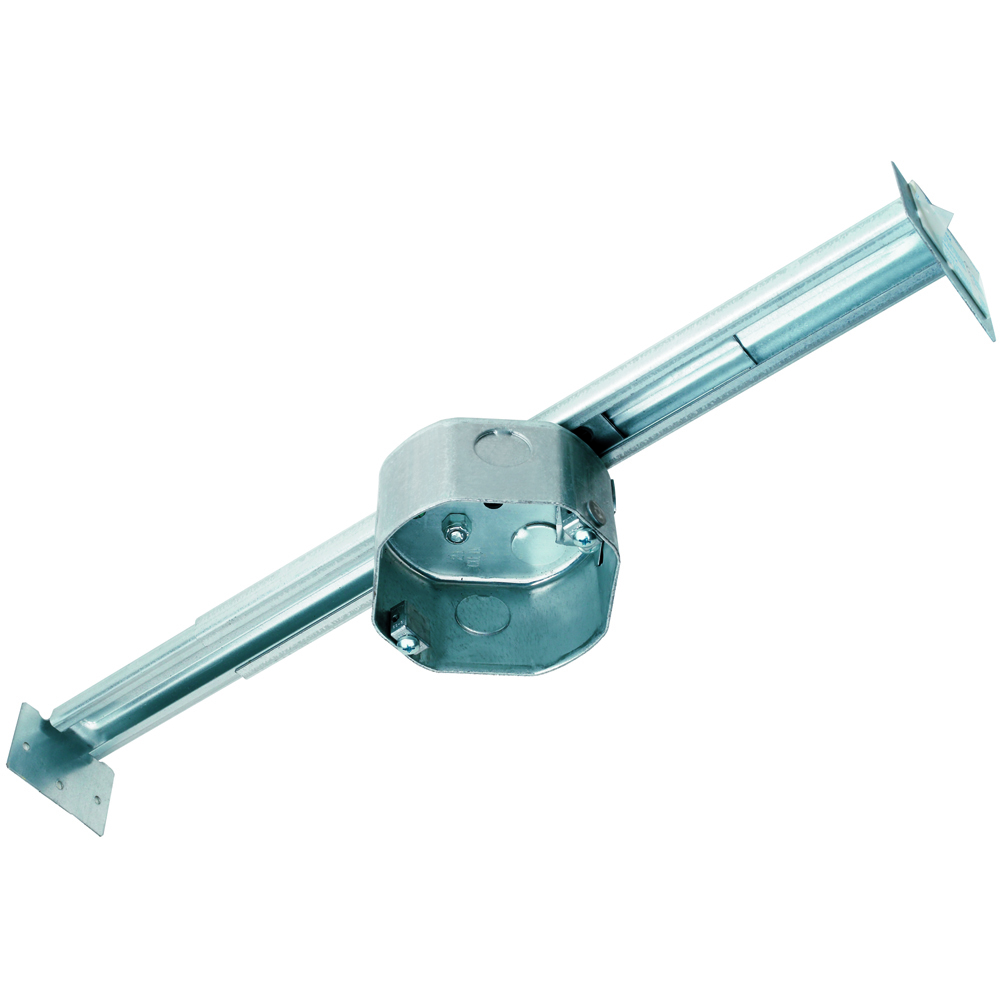 Slide fan support - same heavy-duty slide as 55501, but with 2.0 deep box , to accommodate up to 1 firewall or soundproofed ceilings, with rotating dual support for 16-24 spans, bulk packed. 25 pack.