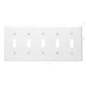5-Gang Toggle Device Switch Wallplate, Standard Size, Thermoplastic Nylon, Device Mount, Ivory