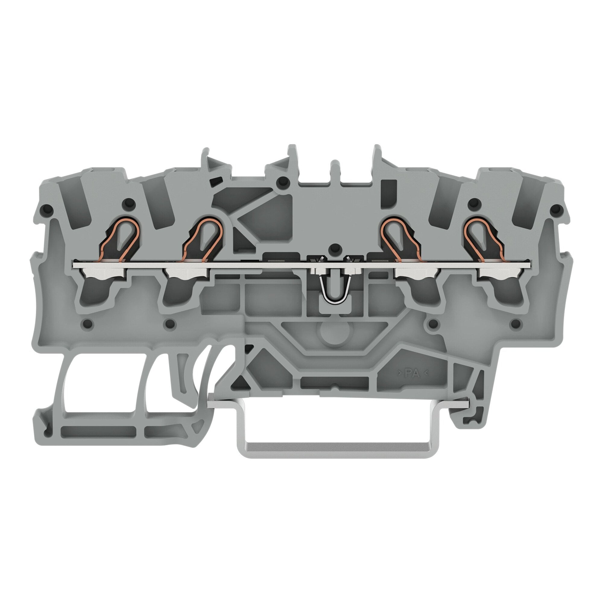 4-conductor through terminal block; 1.5 mm; suitable for Ex e II applications; side and center marking; for DIN-rail 35 x 15 and 35 x 7.5; Push-in CAGE CLAMP; 1,50 mm; gray