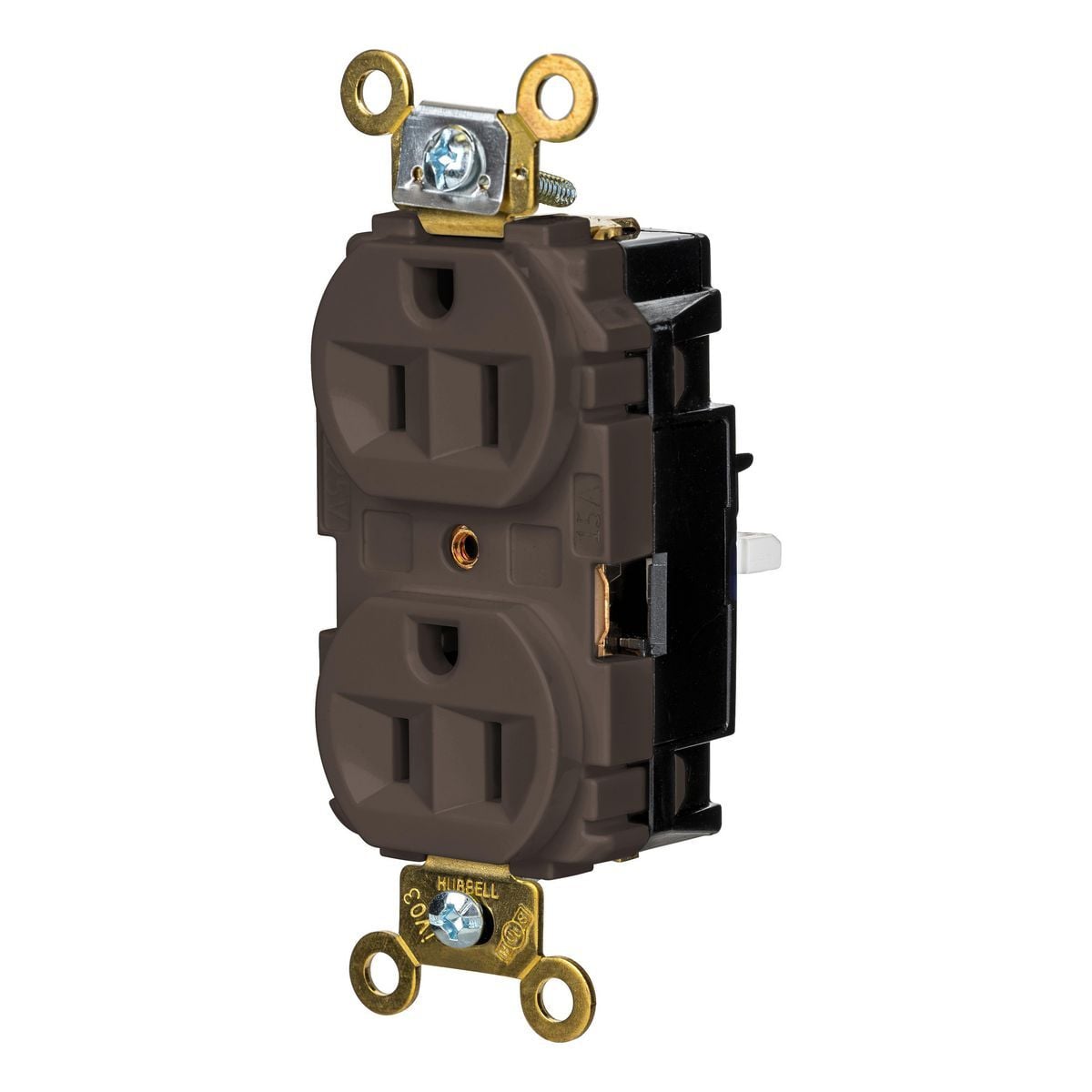 Straight Blade Devices, EdgeConnect, Duplex Receptacle, Industrial Grade, 2-Pole 3-Wire, 15A 125V, 5-15R, Screwless Terminal, Brown