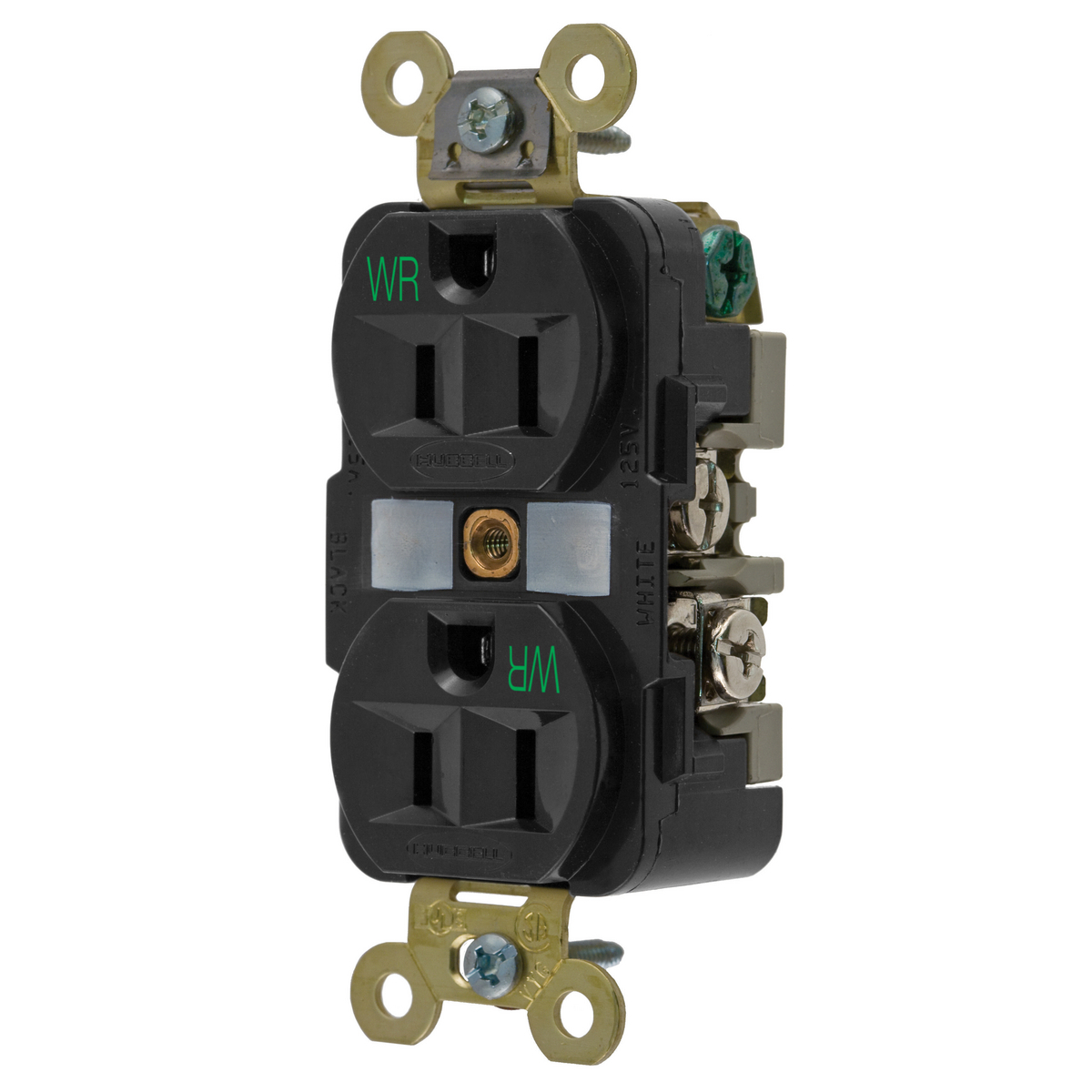 Straight Blade Receptacle, Weather-Resistant Duplex, Industrial Grade, 15A 125V, 2-Pole 3-Wire Grounding, 5-15R