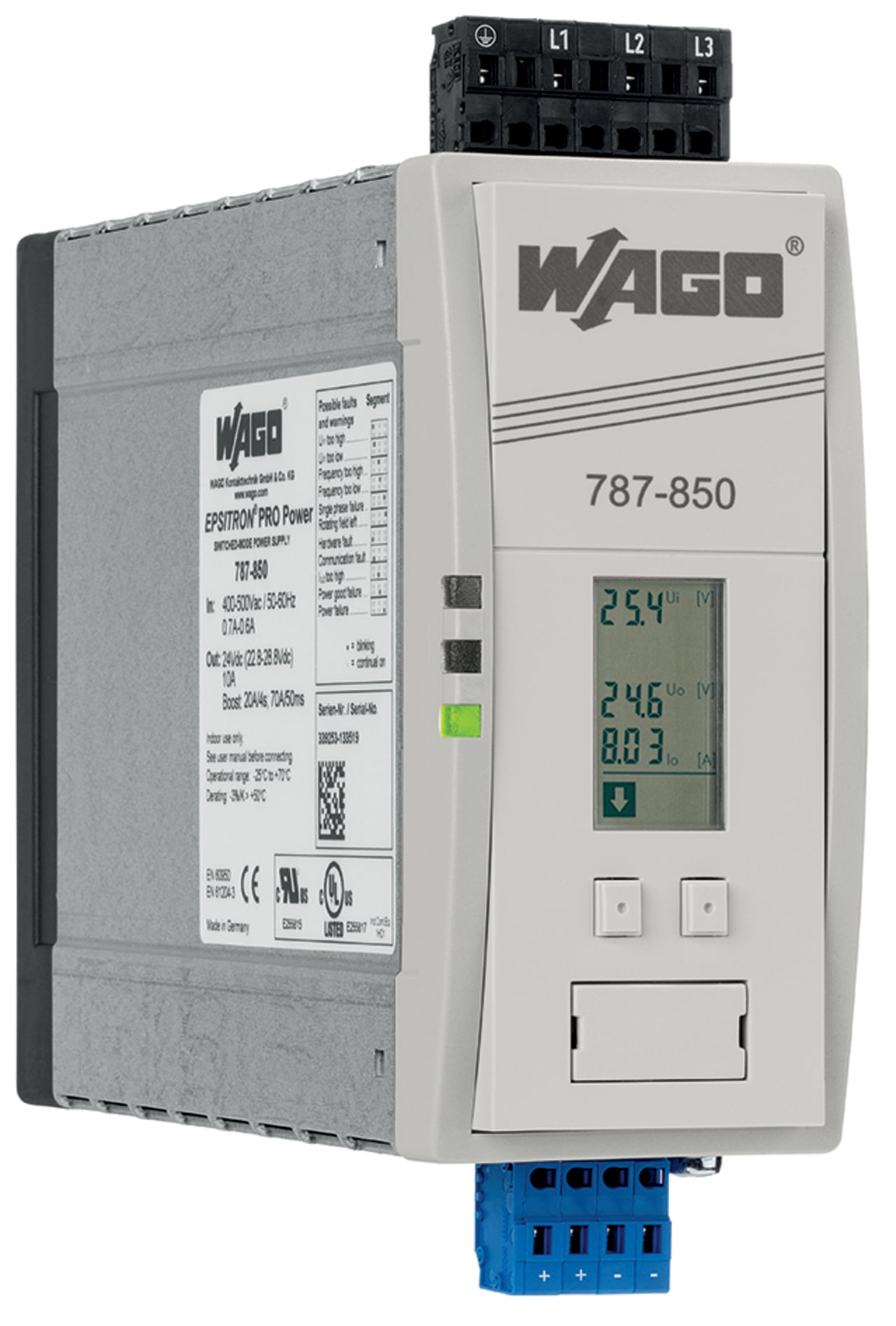 Switched-mode power supply; Pro; 3-phase; 24 VDC output voltage; 10 A output current; TopBoost + PowerBoost; LineMonitor; DC OK signal; 2,50 mm