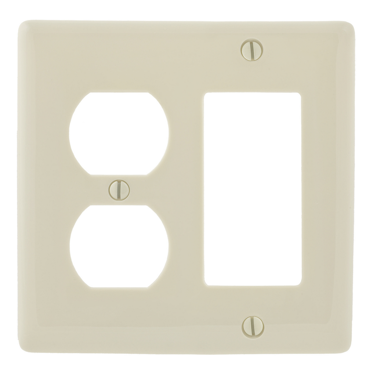Wallplates and Box Covers, Wallplate, Nylon, 2-Gang, 1) Duplex 1) Decorator, Light Almond