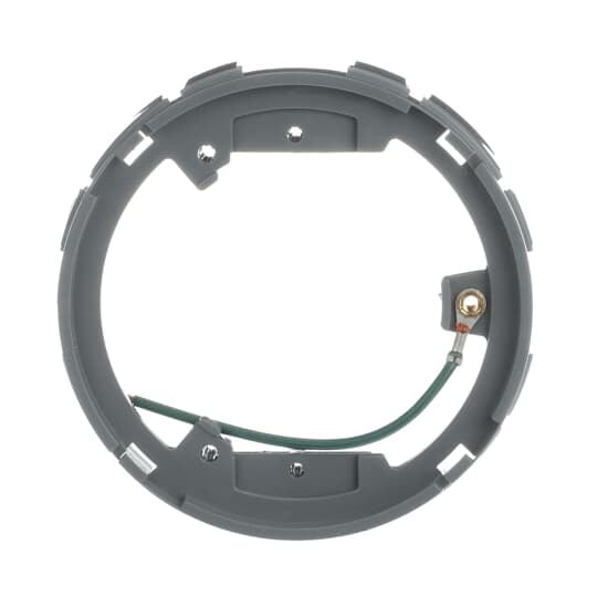 Adjusting Ring, Non-Metallic, with Pigtail, Gasket, and Four Metal Clips, For use with Flush Service Floor Box, 100 Cubic Inches, Opening Diameter 5-5/32 Inches, Base Diameter 6-3/8 Inches, Depth 6 Inches, 3/4 Inch and 1 Inch Conduit Tapping, Plastic, For Power or Communications/Data