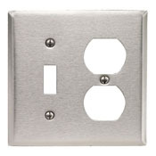 2-Gang 1-Toggle 1-Duplex Device Combination Wallplate, Standard Size, 430 Stainless Steel, Device Mount, - Stainless Steel