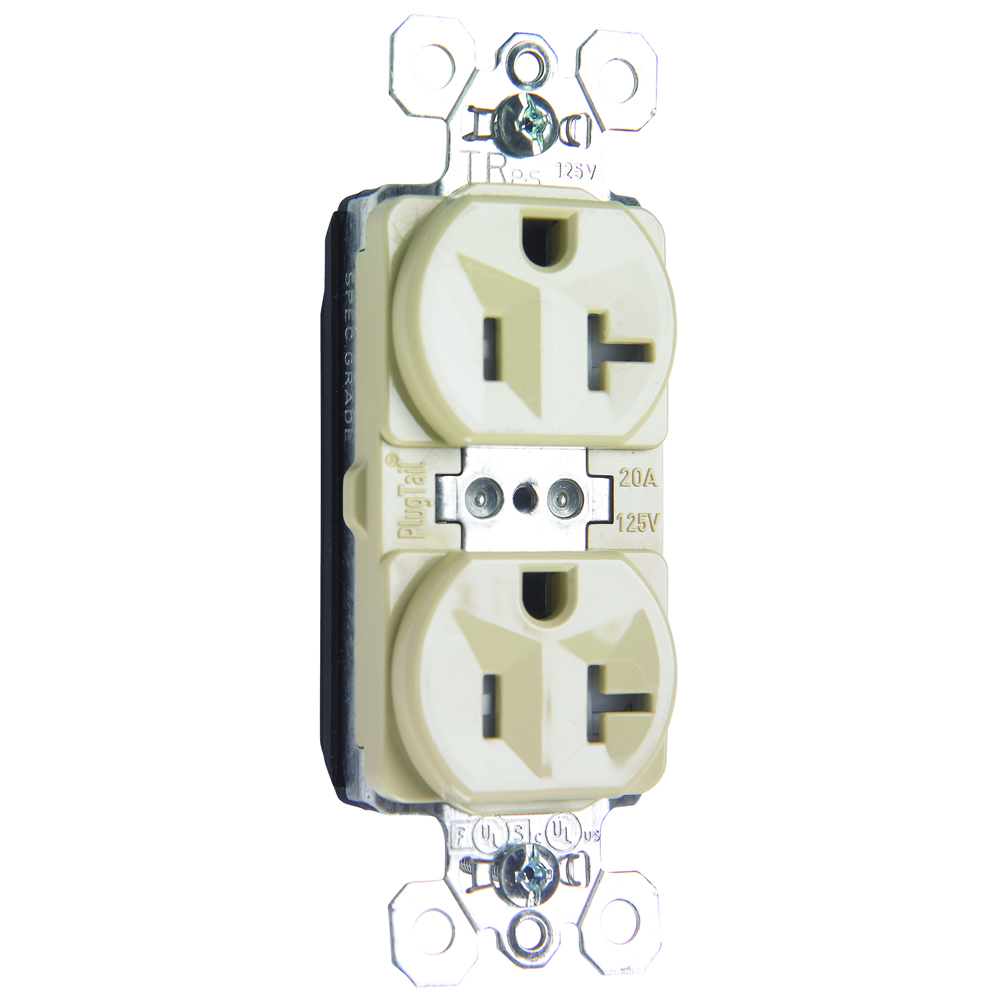 PlugTail Tamper-Resistant Spec Grade Duplex Receptacle 20amp 125volt, Ivory
