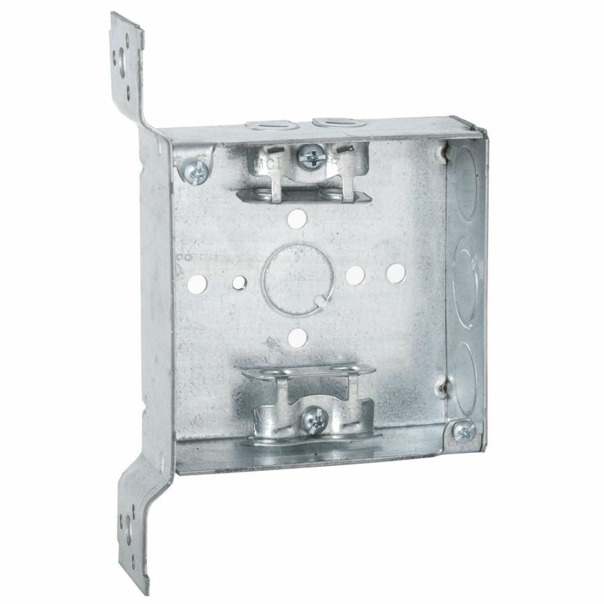 4 In. Sq. Brkt. Bx. 1-1/2 In. Dp. Welded with AC/MC/Flex Clamps, 600V,FS, Flush