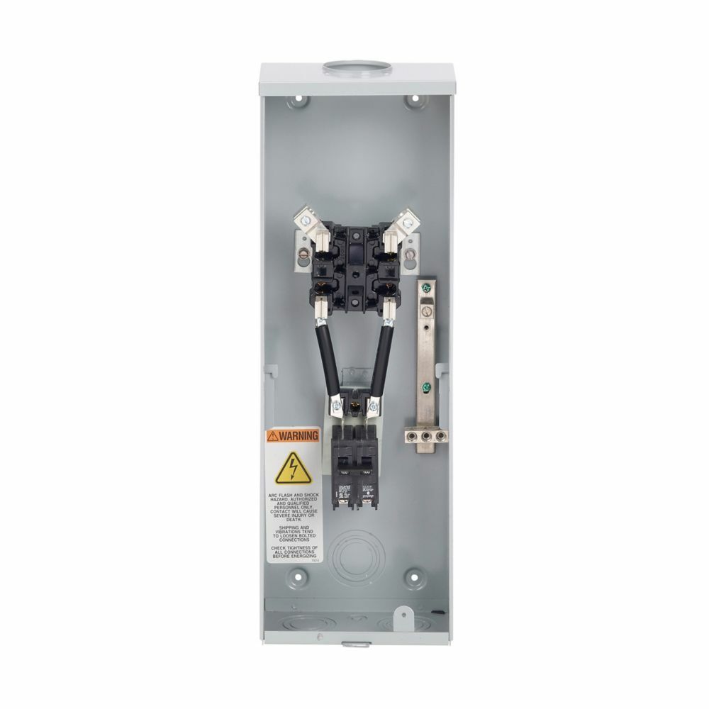 Eaton B-Line series meter breakers, 100 A, Single meter position, Ring type, 3R, Overhead, ANSI 61 gray painted, AW Hub, 010 kAIC, #14 - 2/0, MCB, Galvanized steel, Surface mount, 4 jaws, 3 wires, 1 phase, 1?/3W, 120/240 V