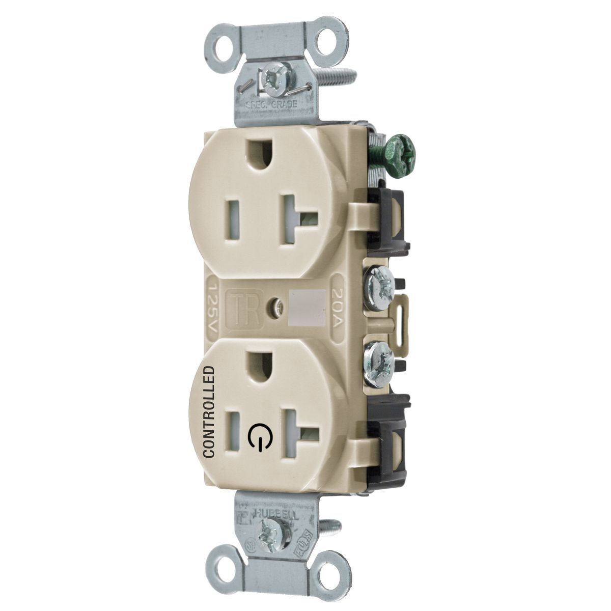 Straight Blade Devices, Receptacles, Duplex, 1/2 Load Controlled, 20A 125V, 2-Pole 3-Wire Grounding, 5-20R, Back and Side Wired, Light Almond