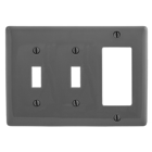 Hubbell Wiring Device Kellems, Wallplates, Nylon, Mid-Sized, 3-Gang, 2)Toggle, 1) Decorator, Gray