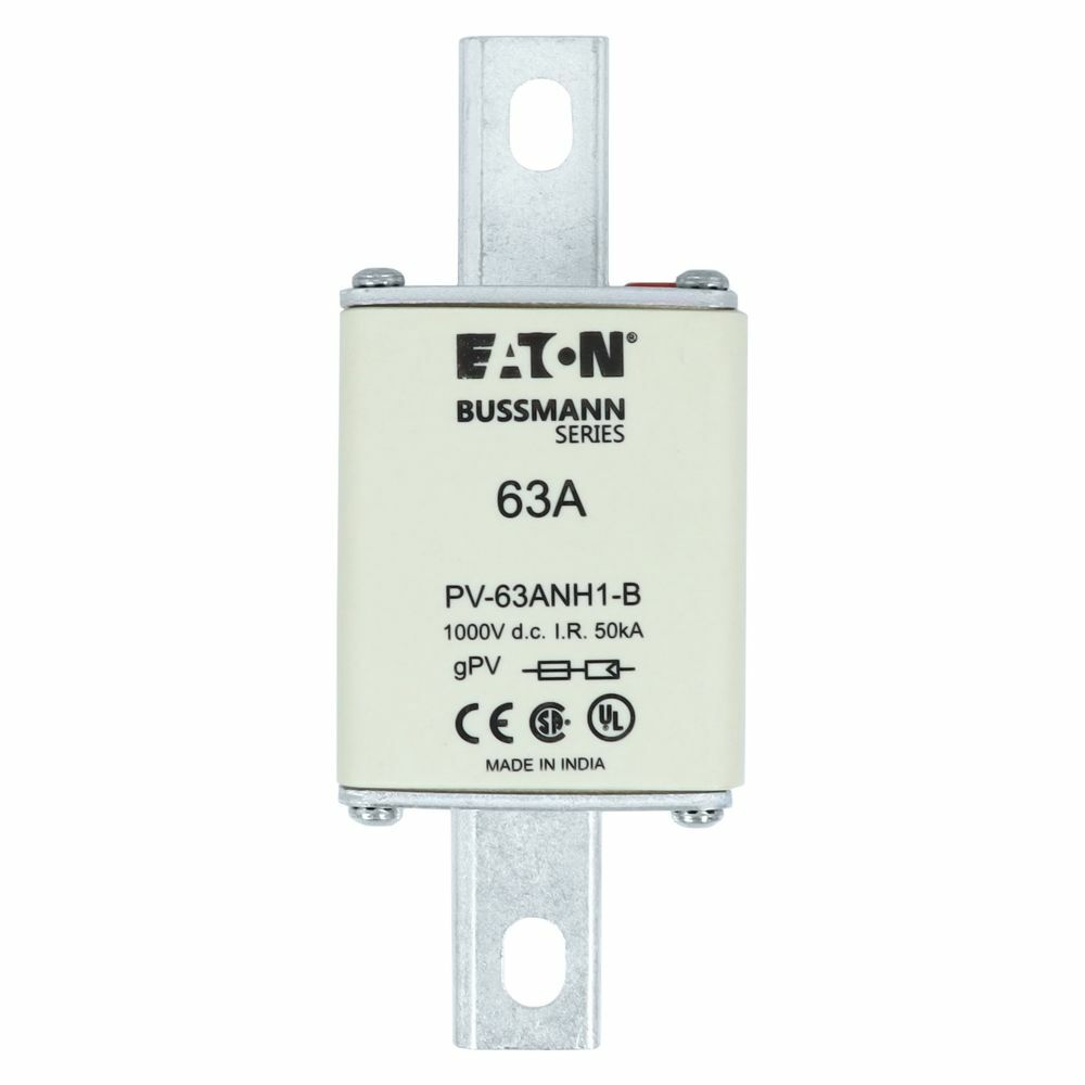 Fuse-link, high speed, 63 A, DC 1000 V, NH1, gPV, UL PV, IEC, UL, dual indicator, bolted connection