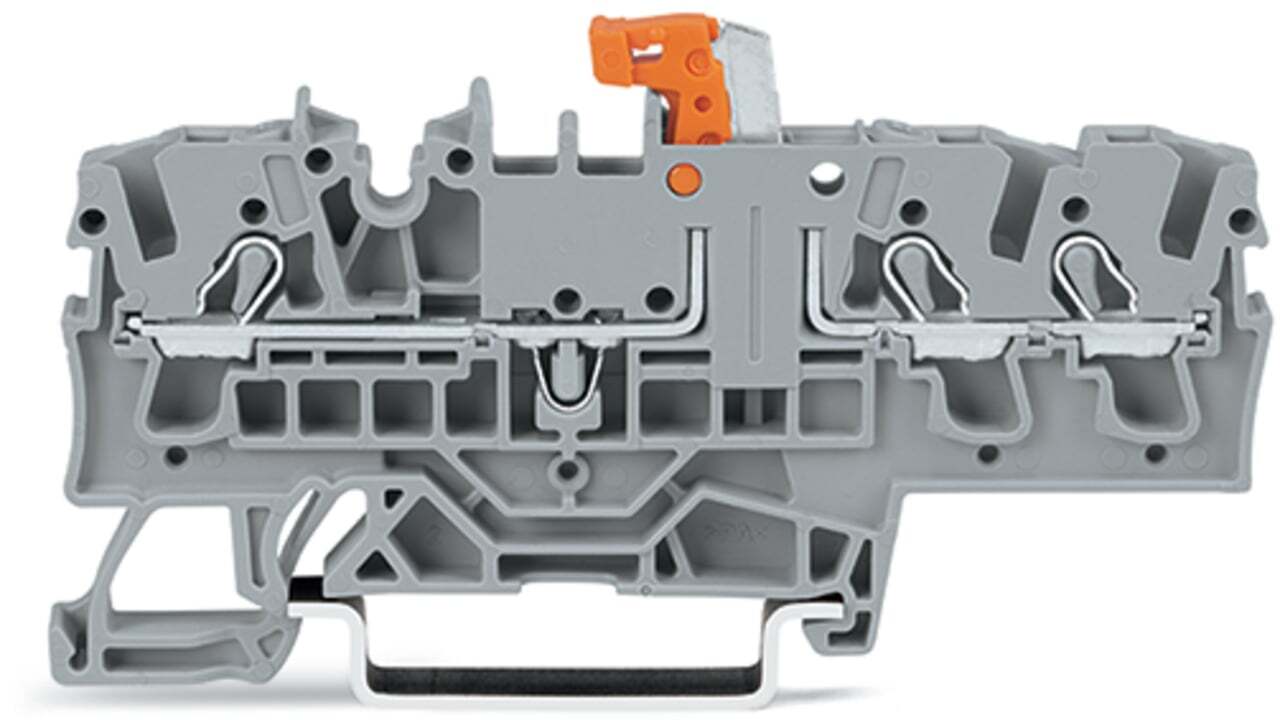3-conductor disconnect/test terminal block; with test option; orange disconnect link; for DIN-rail 35 x 15 and 35 x 7.5; 2.5 mm; Push-in CAGE CLAMP; 2,50 mm; blue