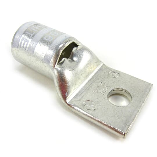 Copper One-Hole Lug, Standard Barrel, Peep Hole, Max 35kV, Wire Size 300 kcmil, 1/2 Inch Bolt Size, Tin Plated, Die Code 66, Die Color Code White