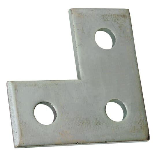 Plate, Corner, Height 3-1/2 Inches, Length  3-1/2 Inches, Width 1-5/8 Inches, Hole Diameter 1-5/8 Inches, Hot-Dip Galvanized Steel