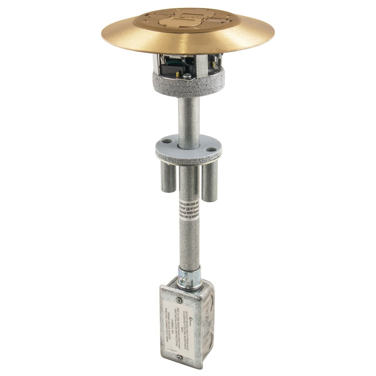 In-Floor Delivery Systems, Fire-Rated Poke-Throughs, 2x2 Flush Duplex Series, Complete Unit, Brass Finish