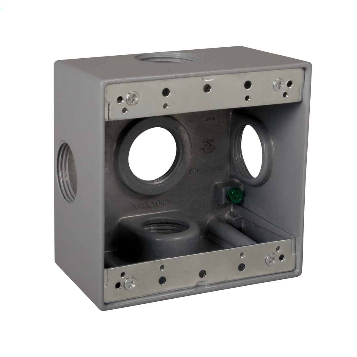 2-Gang Five 1 in. Hole Weatherproof Box with Side Lug - Silver