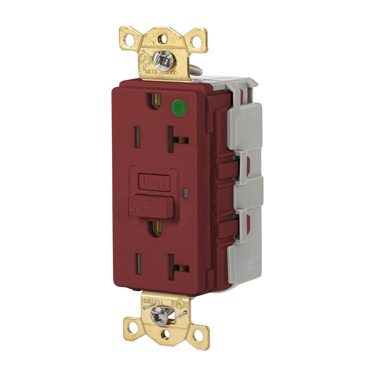 SNAPConnect Straight Blade GFCI Receptacle, Commercial Hospital Grade, Self-Test, 20A 125V, 2-Pole 3-Wire Grounding, 5-20R.