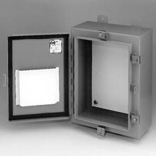 Eaton B-Line series wall mounted panel enclosure, 48" height, 16" length, 36" width, NEMA 4, Hinged cover, 4 enclosure, Wall mount, Medium single door, External mounting feet, Carbon steel, Seamless poured in-place gasket
