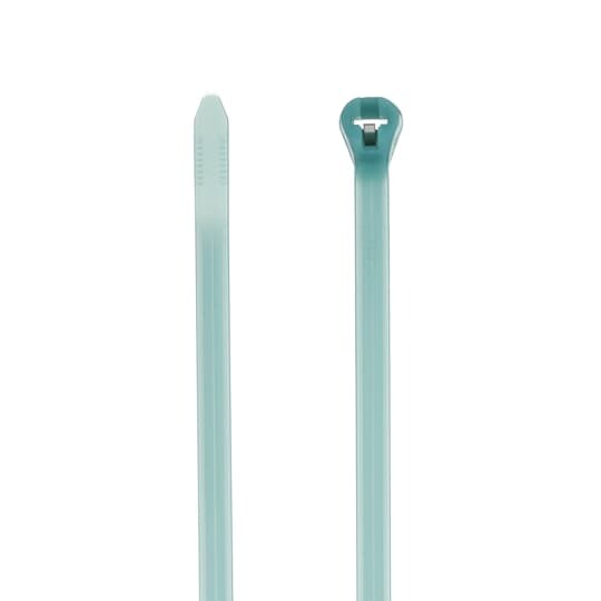 High Performance Cable Tie, Aquamarine Fluoropolymer ETFE for Temperatures up to 150 Degrees Celsius (302 F), Length of 340mm (13.4 Inches), Width of 6.8mm (0.3 Inch), Thickness of 1.8mm (0.07 Inch), Tensile Strength Rating of 534 Newtons (120 Pounds), 50 Pack