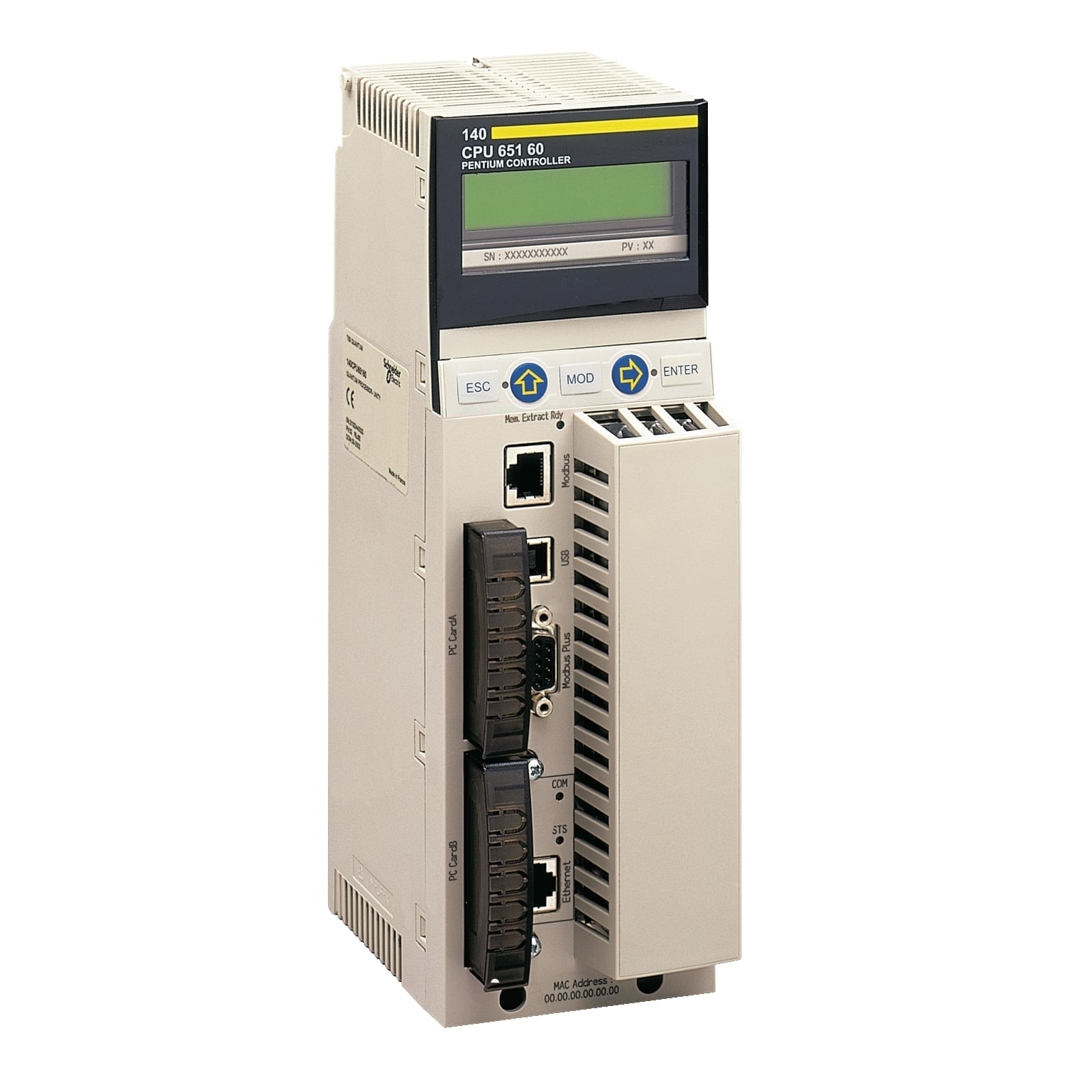 Unity processor, Modicon Quantum automation platform, Modbus Plus, 768kB RAM, 166MHz