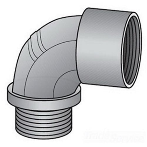 OZ-Gedney Type 8 90 DEG Short Conduit Elbow, Malleable Iron, Finish: Zinc Electroplated, Trade Size: 3/4 IN, Connection: FNPT X MNPT, Dimension A: 1-5/8 IN, 5/8 IN Thread Length, Third Party Certification: UL File Number E-34997, Hazardous Locations: