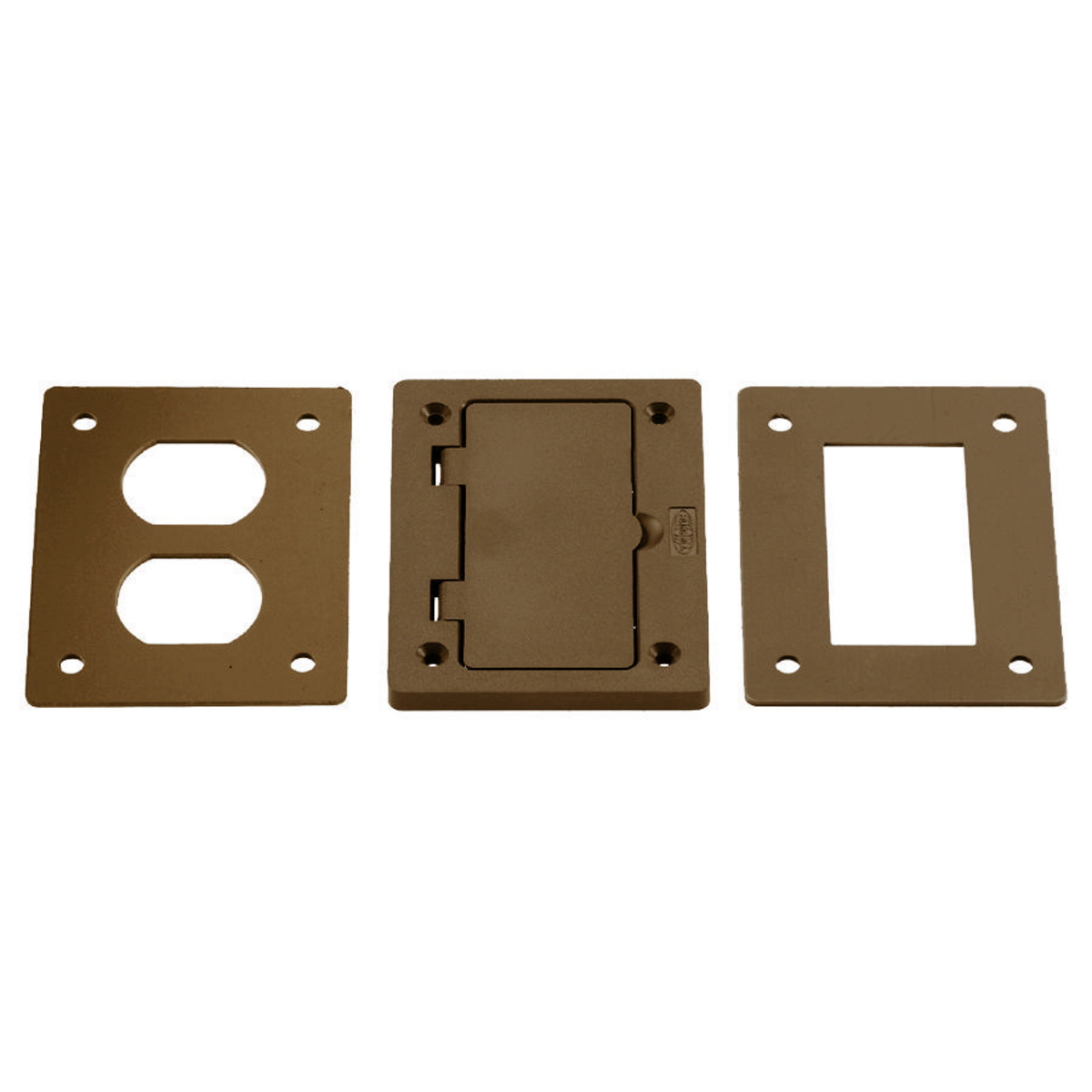 Concrete Floorboxes, Flush, Rectangular PVC Box Series, 1-Gang Non-Metallic Cover, Includes Duplex and Style Line Decorator Inserts, Brown