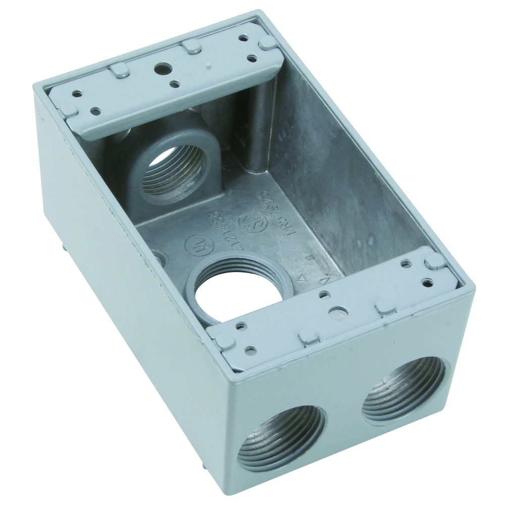 Weatherproof 1 Gang Box, 4 Hole 3/4, 18.0Cu.In.,Gray (2 Holes One End, 1 Hole Other End, 1 Hole in Back)