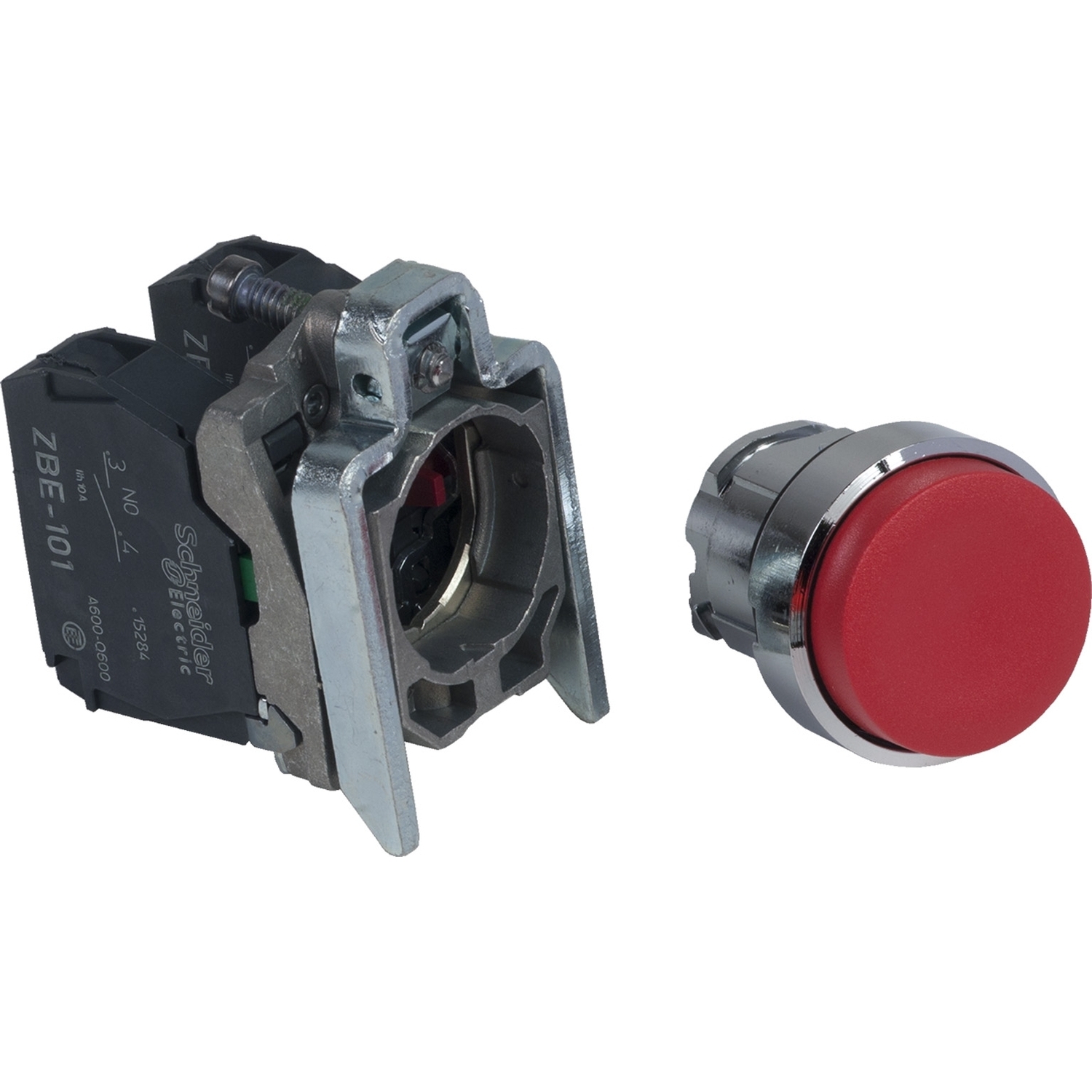 Push button, Harmony XB4, flush, metal, 22mm, spring return, 1NO + 1NC, unmarked