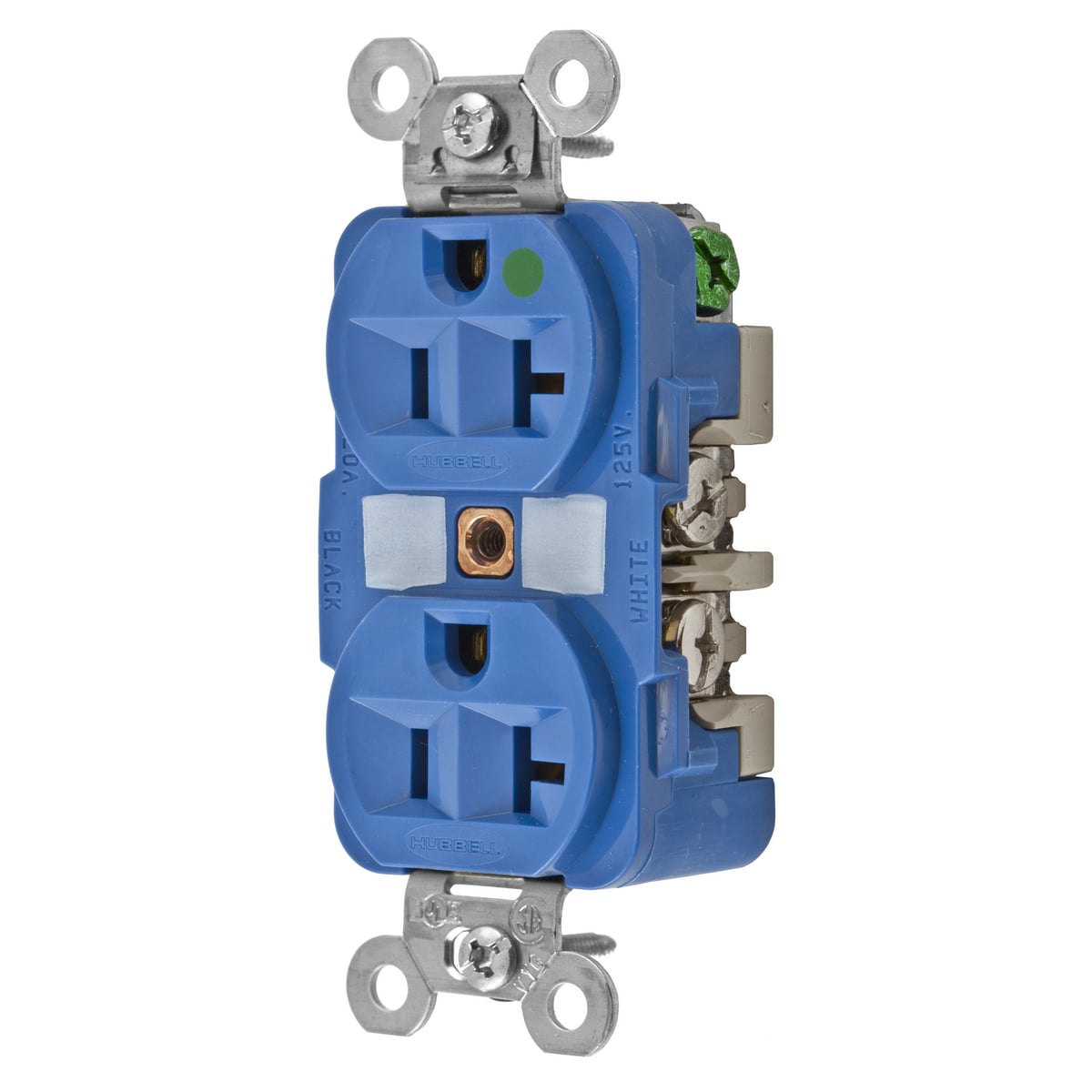 Straight Blade Devices, Receptacles, Duplex, Hospital Grade, 2-Pole3-Wire Grounding, 20A 125V, 5-20R, Blue, Single Pack.