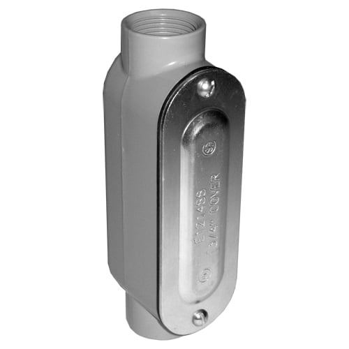 EMT Conduit Bodies, Aluminum Threaded for Rigid Conduit and IMC, Material: Conduit body: diecast, copperfree aluminum/epoxy powder coat, Cover: stamped aluminum, natural fi nish, Gasket: neoprene, UL Standard: 514A, Trade Size: 1-1/2", L
