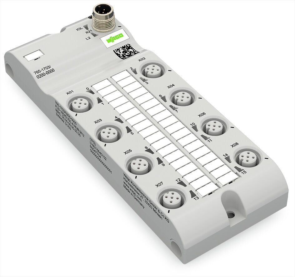 16-channel digital input/output; IO Link Class A Hub; DC 24 V / 2.0 A; 8xM12 connection; HubLine