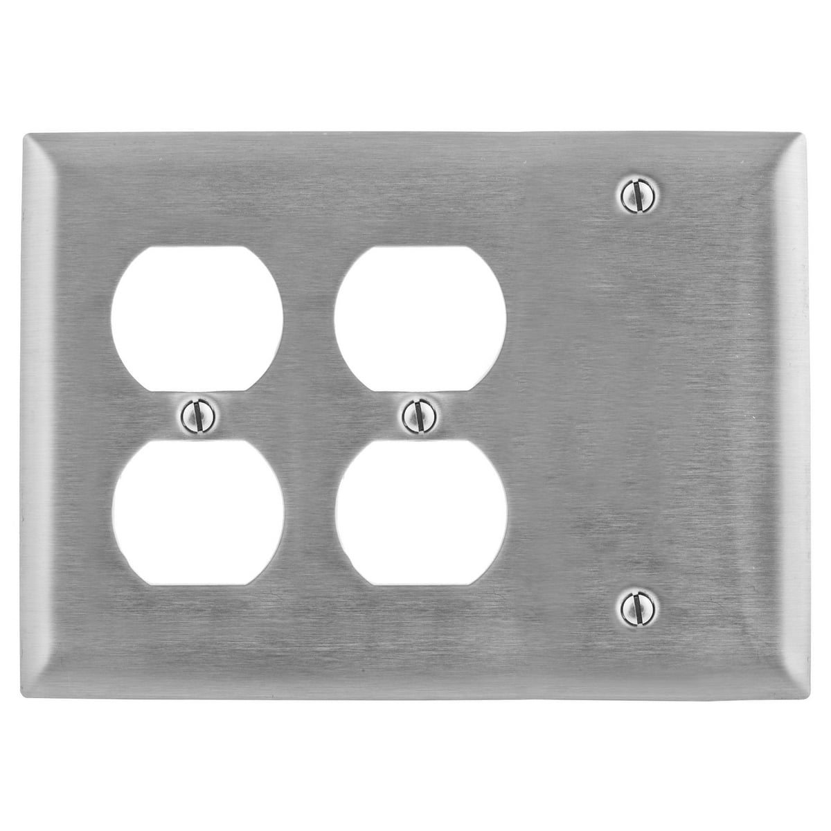 Wallplates and Boxes, Metallic Plates, 3- Gang, 2) Duplex Openings 1) Blank, Standard Size, Stainless Steel