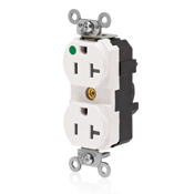 20 Amp, 2P, 3W Illuminated Face, Straight Blade, Hospital Grade, Isolated Ground, Lev-Lok Modular Duplex Receptacle, White