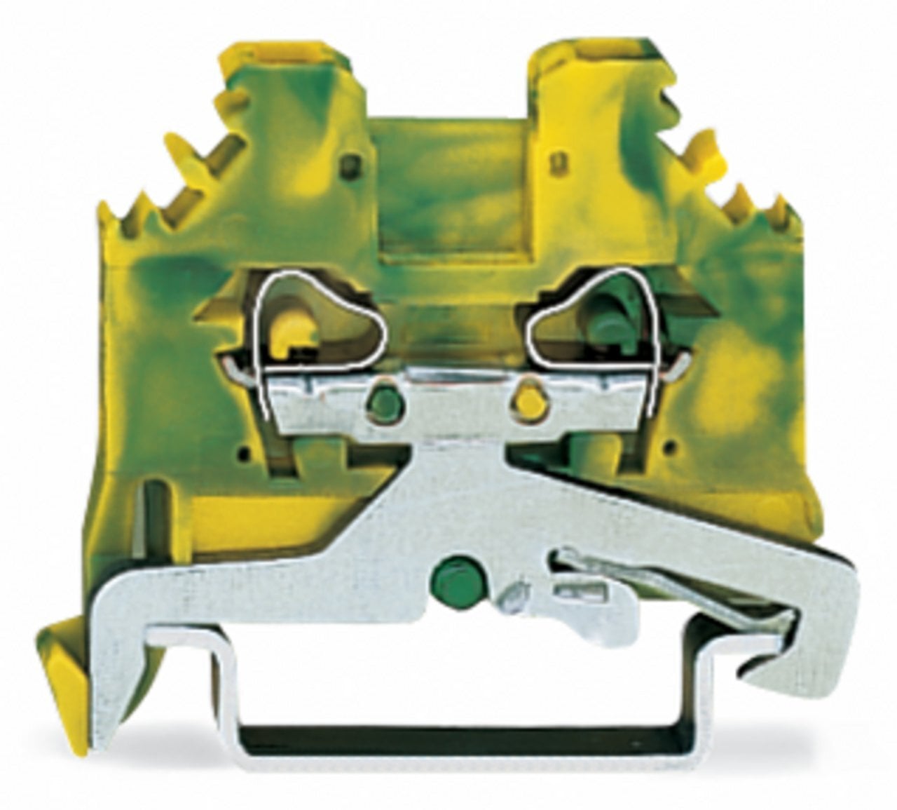 2-conductor ground terminal block; 2.5 mm; lateral marker slots; for DIN-rail 35 x 15 and 35 x 7.5; CAGE CLAMP; 2,50 mm; green-yellow