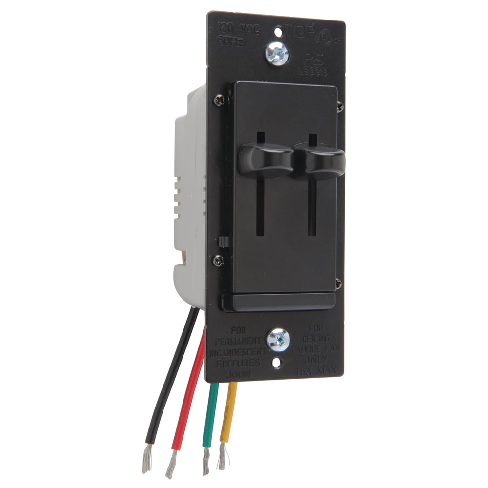 Dual 3-Speed De-Hummer Fan Control with Single Pole Dimmer, Black