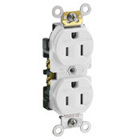 15-Amp, 125-Volt, Narrow Body Duplex Receptacle, Straight Blade, Commercial Grade, Self Grounding, Tamper Resistant, White