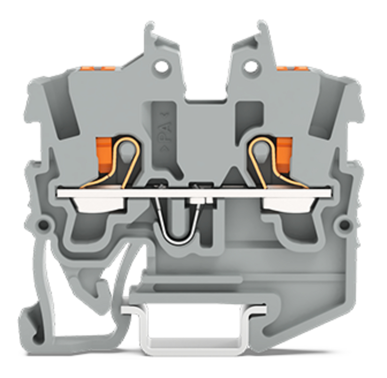 2-conductor miniature through terminal block; with push-button; 1 mm; with test port; side and center marking; for DIN-15 rail; Push-in CAGE CLAMP; 1,00 mm; gray