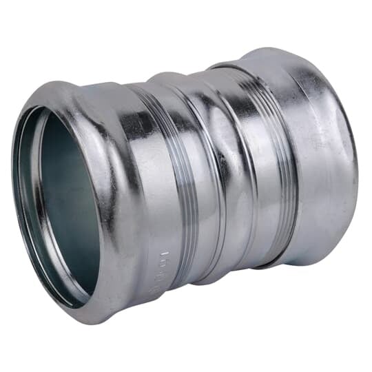 Compression Coupling, Concrete Tight, Conduit Size 3 Inches, Length 4.958 Inches, Material Zinc Plated Steel, For use with EMT Conduit