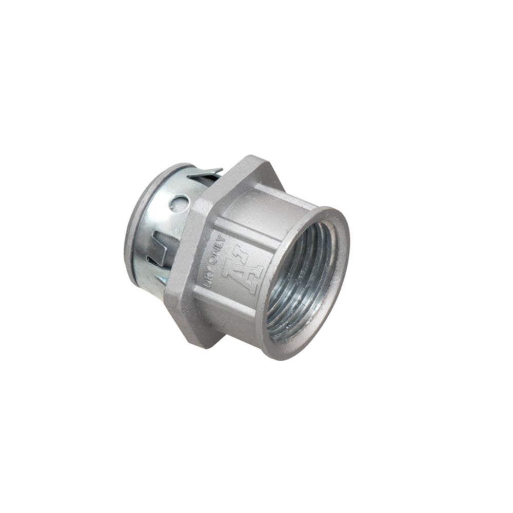 SNAP-TITE Transition Fitting. Snaps into a 1/2" knockout and connects standard 1/2" trade size threaded fittings or threaded pipe.