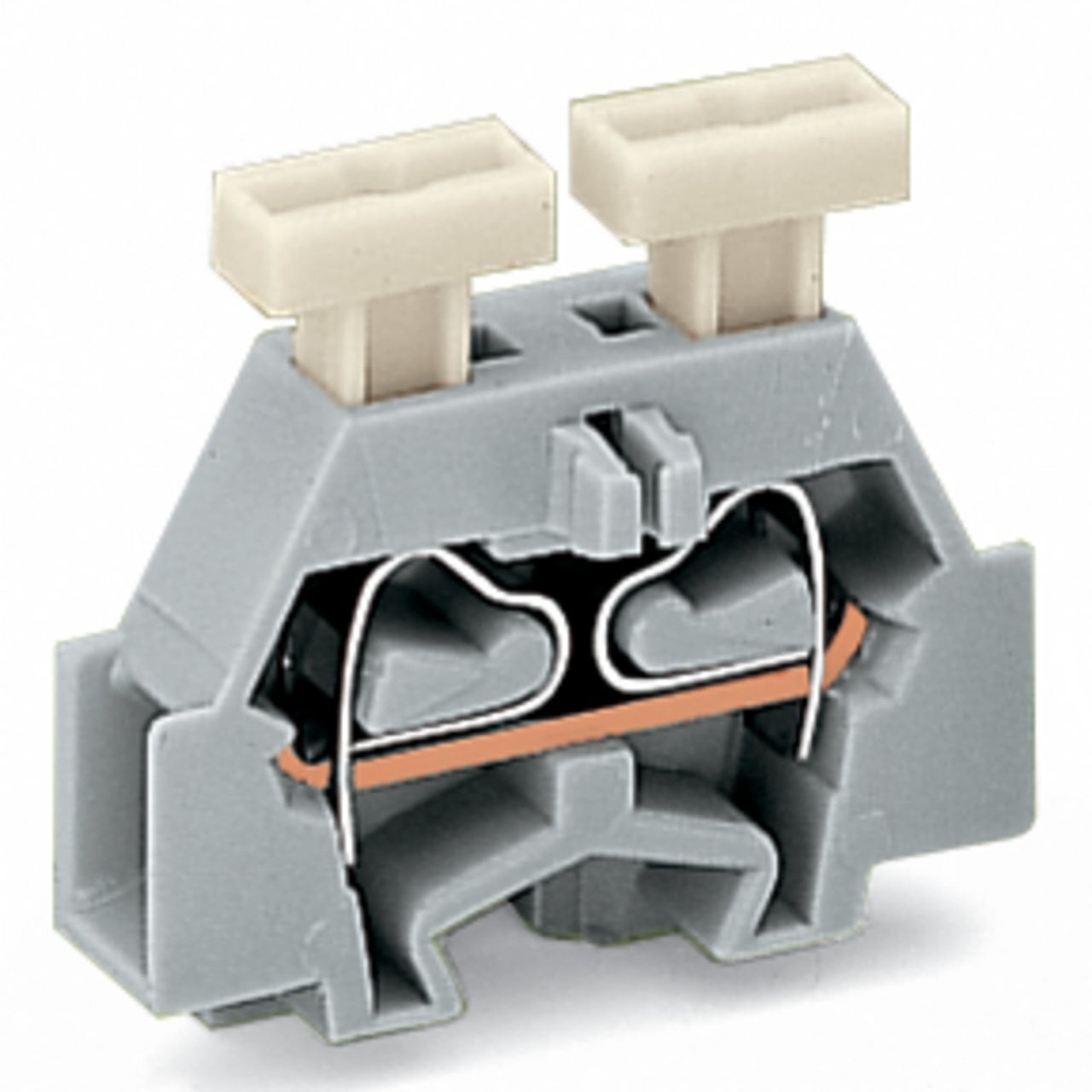 2-conductor terminal block; on both sides with push-button; with fixing flange; 1-pole; for screw or similar mounting types; Fixing hole 3.2 mm ; 2.5 mm; CAGE CLAMP; 2,50 mm; gray