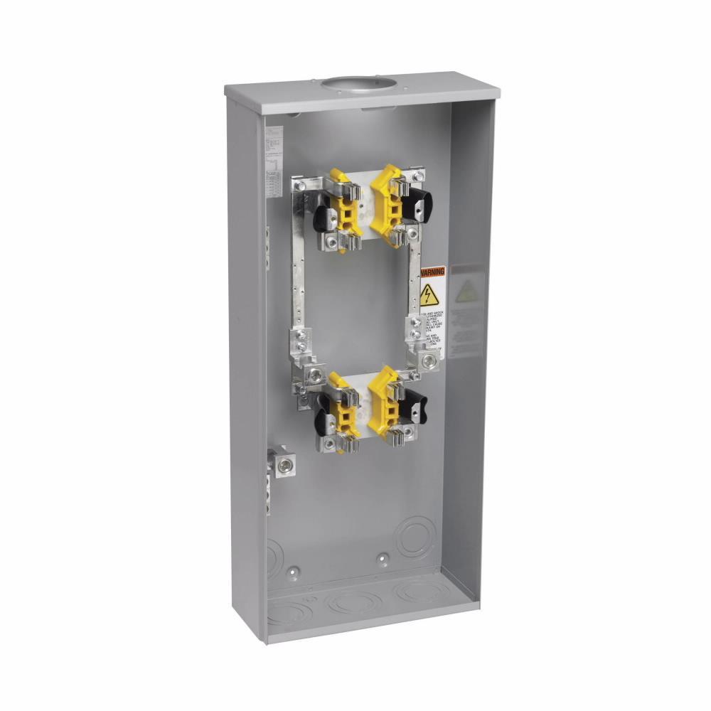 Eaton B-Line series vertical meter pack, 200 A, 400 A, None, Ring type, 3R, Overhead/underground, ANSI 61 gray paint, #4 - 600 MCM, #6 - 250 MCM, Galvanized steel, Surface mount, 4, 2, 3