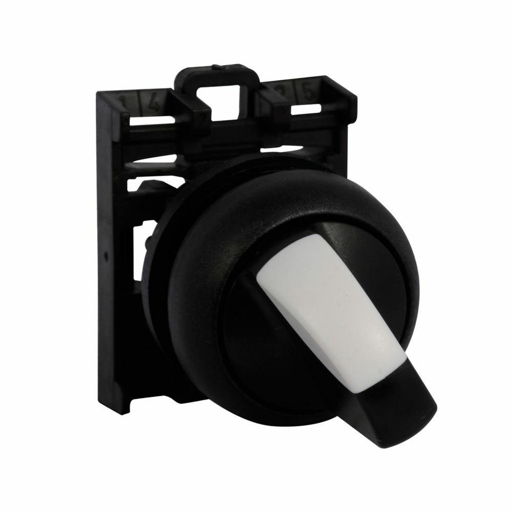 Eaton M22 modular pushbutton, M22 Modular Selector Switch Operator, 22.5 mm, Knob, Maintained, Return from right, Non-illuminated, Bezel: Black, Button: Black, IP66, NEMA 4X, 13, Three-position, 100,000 Operations