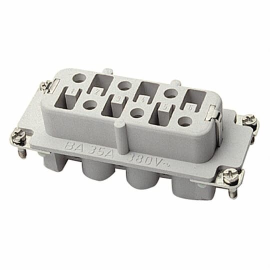 Female screw terminal insert. For use with C series, 6 contacts with ground.