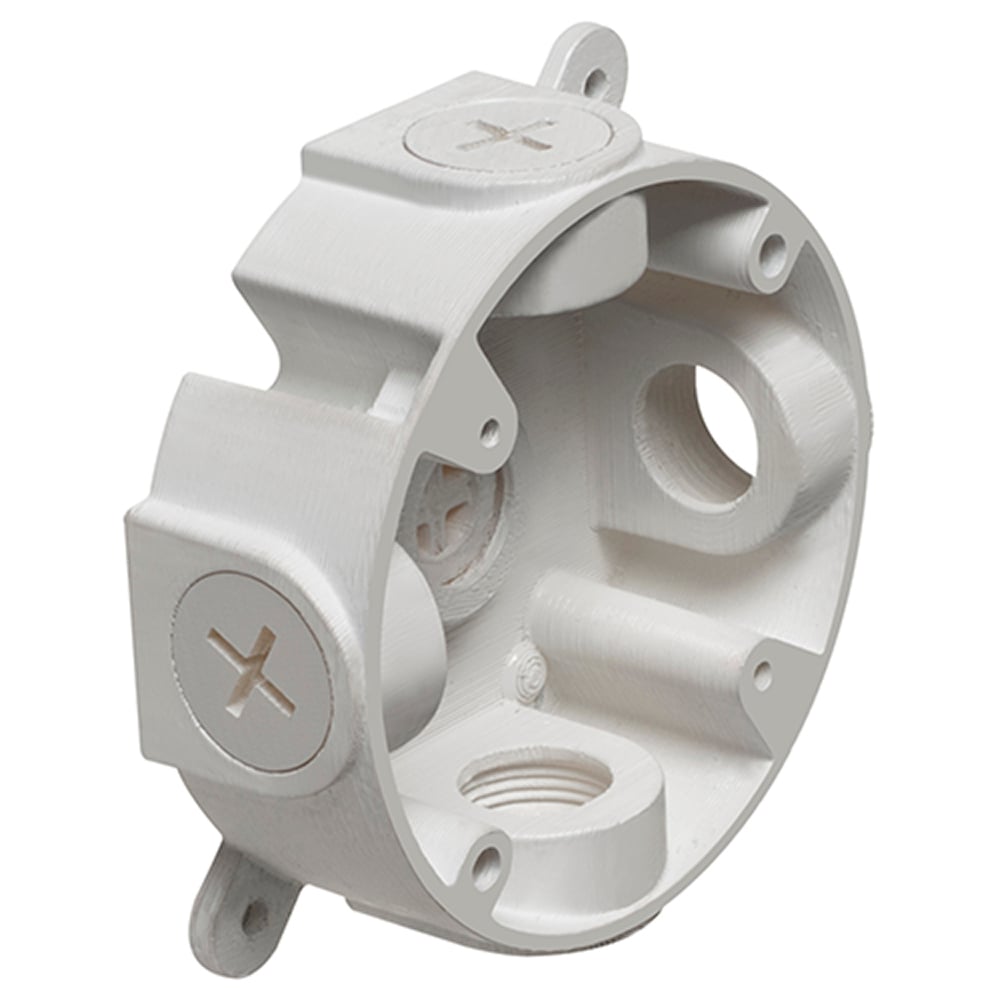Non-Metallic rainbox for fans and fixtures exposed to the elements. Oversized medallion accommodates canopies up to 7" in diameter. 21.0 cu. in. Color White.