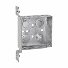 Eaton Crouse-Hinds series Square Outlet Box, (2) 1/2", (2) 1/2", (1) 3/4" E, 4", VMS, Conduit (no clamps), Welded, 1-1/2", Steel, (6) 1/2", (3) 1/2", (1) 3/4" E, 22.0 cubic inch capacity
