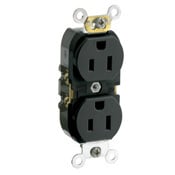 15 Amp, 125 Volt, Slim Body Duplex Receptacle, Smooth Face, Straight Blade, Commercial Grade, Self Grounding, Black
