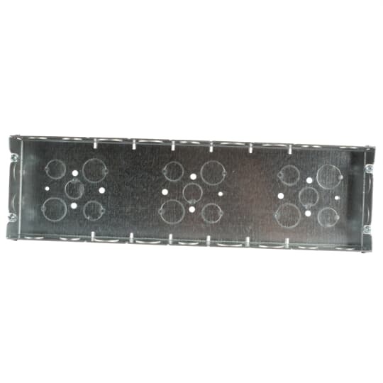 Seven Gang Box, 126.5 Cubic Inches, 4-9/16 Inches Long x 15-15/16 Inches Wide x 1-13/16 Inches Deep, 1/2 Inch and 3/4 Inch Knockouts, Galvanized Steel, Welded Construction, For use with Conduit